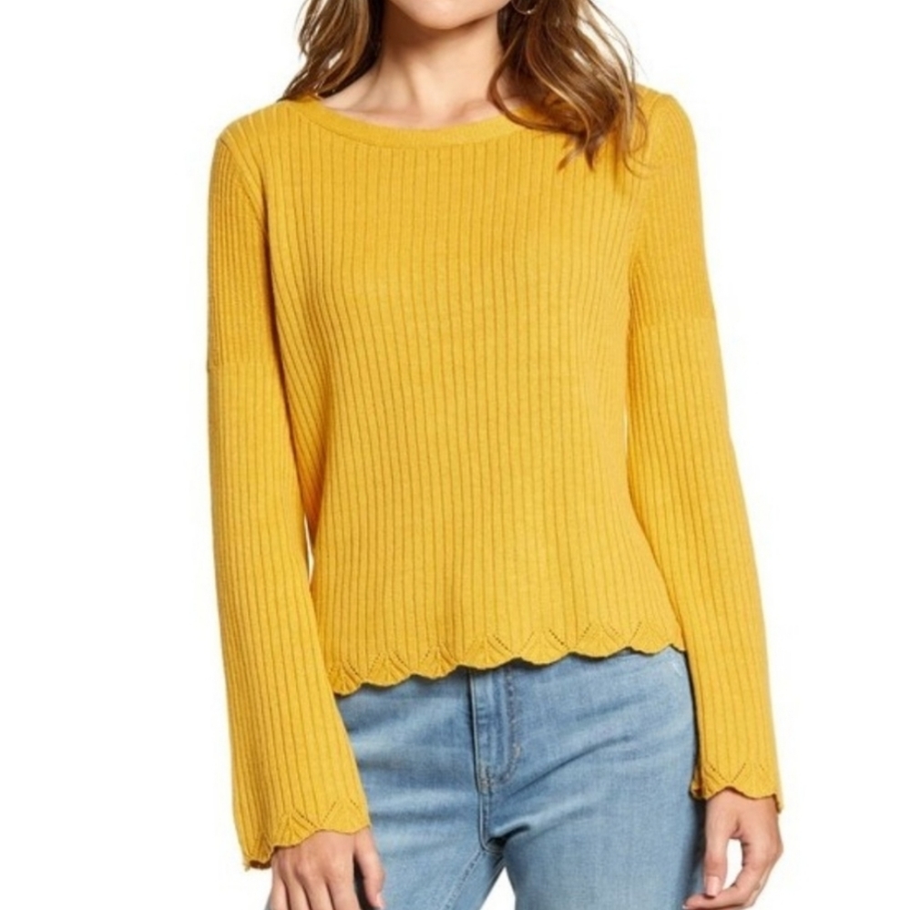 Rachel Parcell Linen Cotton Sweater Size Medium Yellow NEW